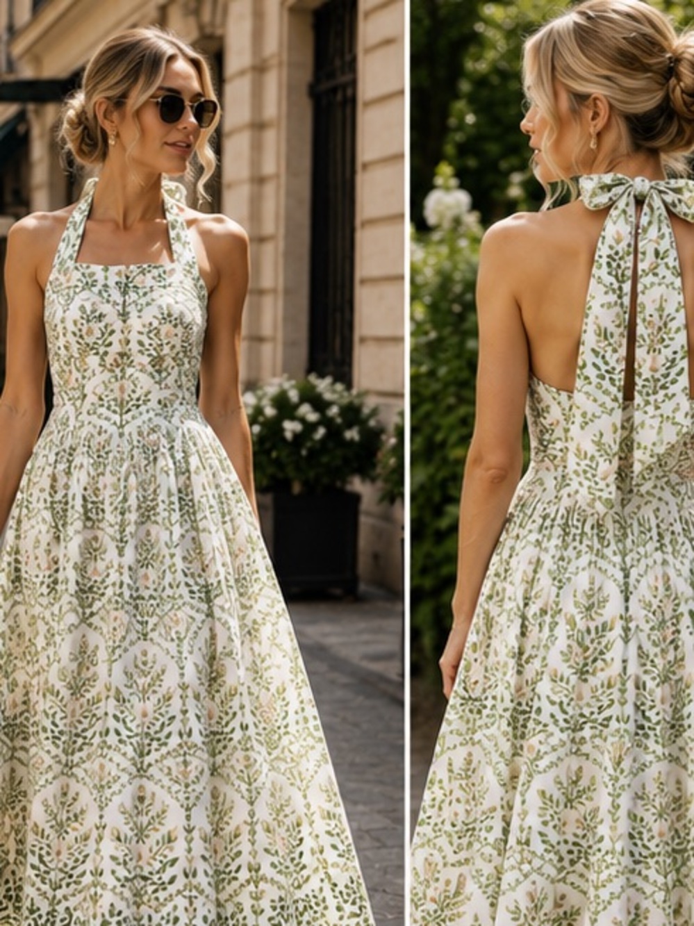 H&M White and Green Floral Halter Midi Dress - Picture 14 of 16